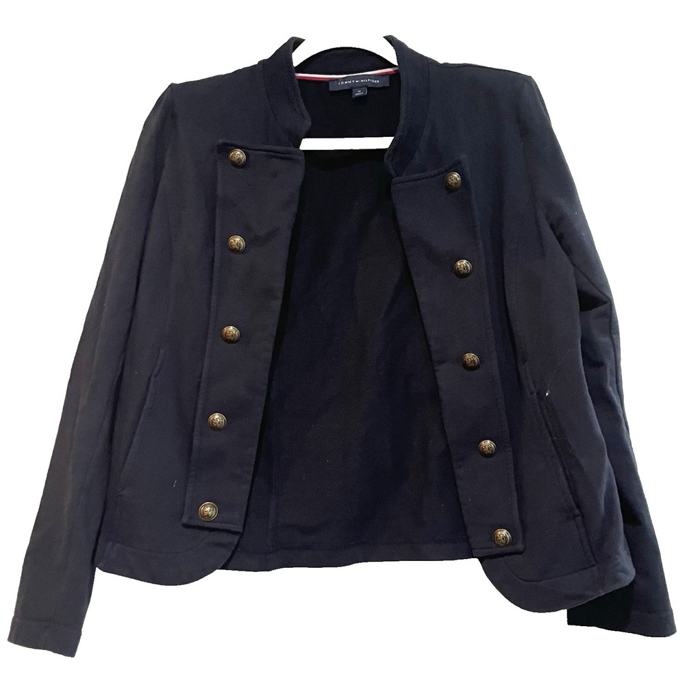 Tommy Hilfiger Blazer Women XL Blue Military Lion Button Double Breasted Jacket